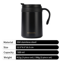 Ensemble de tasses à café en acier inoxydable de 500 ml, 412 g, 3 pièces, 398 g, 2 pièces, tasse à café portable pour les voyages en plein air