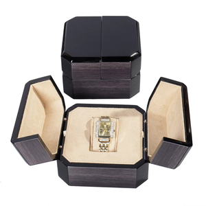 Boîte à <span class=keywords><strong>montre</strong></span> de luxe en <span class=keywords><strong>bois</strong></span> noir laqué, double compartiment, ouverture latérale, étui de rangement pour une seule <span class=keywords><strong>montre</strong></span>, boîte cadeau personnalisable avec logo - Product Image 5