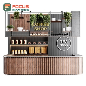 ชั้นวางสินค้ากาแฟขนาดกะทัดรัด ชั้นวางโชว์ขวดน้ำเชื่อมแบบกระจกหน้าไม้ ชั้นวางโชว์สินค้าคาเฟ่ - Product Image 4