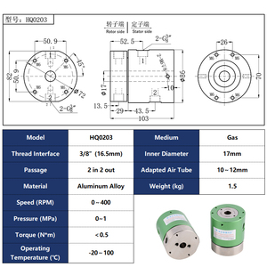 10 ~ 12mm áp suất không khí 1Mpa, Vòng trượt không khí 360 độ 2 trong 2 ra khớp quay ID 17 OD 86mm cổng ren G3/8 ''Kích thước ống - Product Image 2
