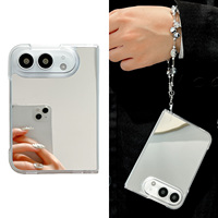 Étui de téléphone transparent de luxe avec miroir, sangle à chaîne perlée, miroir de maquillage, coque arrière transparente, étui de protection pour iPhone Duo Fold
