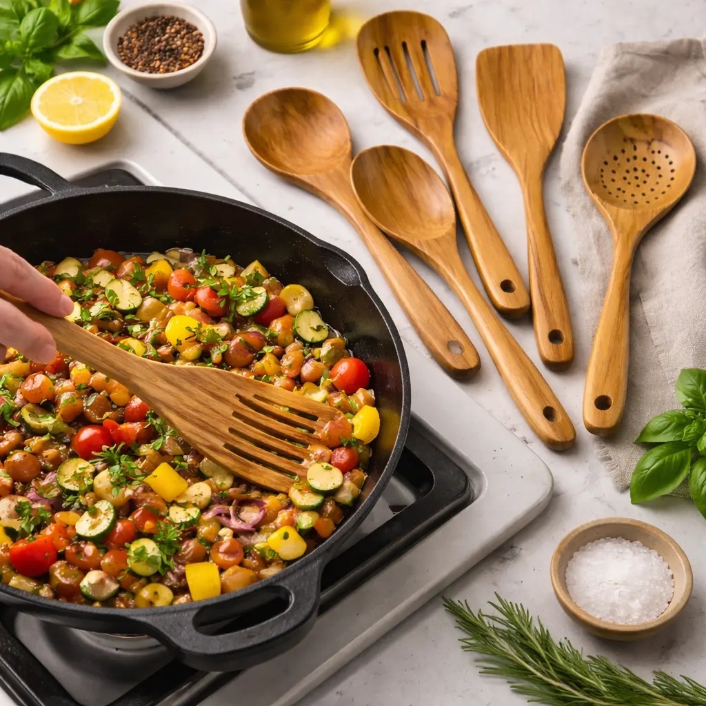 Olive Wood Wooden Cooking Utensil Set with Spatula, Cooking Mixing Spoon, Salad Spoon and Fork · image 5