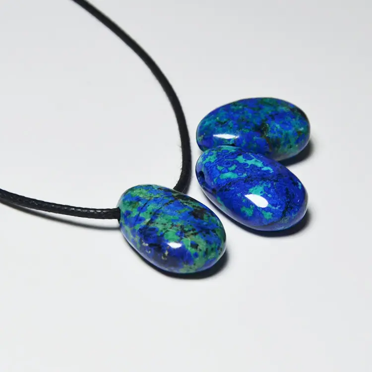 Fashionable Tumble Azurite Malachite Pendant Necklace With Tear And Pearl Drop Gemstone Jewelry