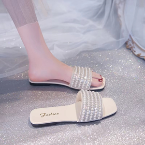 Fashion Women Summer Square Head Open Toe Flat <b>Slippers</b> Soft Leather Non-Slip Wear-resistant Casual Beach <b>Flip</b> <b>Flops</b> - Product Image 5