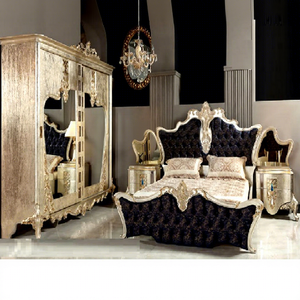 Juego de dormitorio tallado a mano para el hogar europeo, dormitorio europeo con pulido dorado, lujosos muebles de dormitorio tallados a mano - Product Image 1