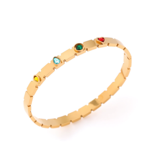 Bracciale Angelina in Acciaio Inossidabile Placcato Oro con Pietre Colorate, Unisex per Uso Quotidiano - Product Image 3