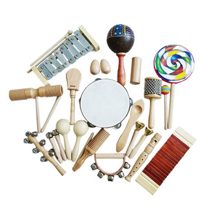 Ensembles d'instruments de musique Orff en bois en gros, jouets d'éveil musical pour bébés, tambourin, xylophone - Product Image 1