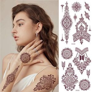 Autocollants de <span class=keywords><strong>tatouage</strong></span> en <span class=keywords><strong>dentelle</strong></span> au henné brun, <span class=keywords><strong>tatouage</strong></span> temporaire imperméable, art corporel, <span class=keywords><strong>tatouage</strong></span> au henné, motifs de <span class=keywords><strong>bras</strong></span> - Product Image 1