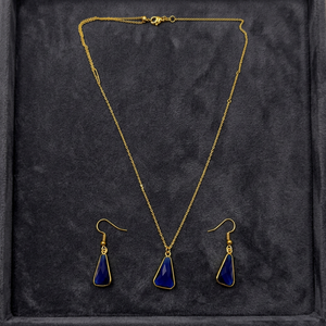Conjunto de Collar Mayrabygungun Personalizado de Acero Inoxidable con Baño de Rodio, Colgante de Calcedonia Azul Oscuro en Forma de Lágrima y Cadena a Juego - Product Image 5