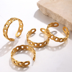 Fashionable Stainless Steel <b>Ring</b> For Women 18K Gold Color Adjustable Opening Geometric Shape Jewelry Gift - Product Image 1