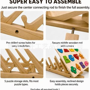 Wooden Desktop Organizer Solid Wood 6 Slots For Books Records <b>Plates</b> Display <b>Rack</b> - Product Image 4