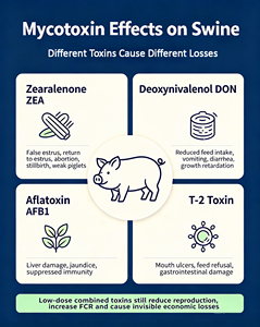 Additif alimentaire pour porcs : Degrade AFB1, ZEN-1, DON et toxine T2 pour atténuer les dommages multiples causés par les mycotoxines chez les porcs (liant de toxines) - Product Image 2
