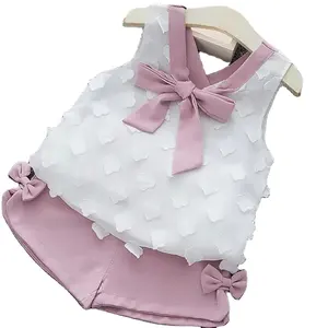 Babymeisjeskleding 2023 Nieuwe Zomer Nieuwe Meisjeskleding Sets Kids Bay Kleding Peuter Chiffon Strikjas + Shorts1-4Y