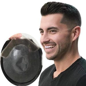 Prothèse capillaire pour <span class=keywords><strong>homme</strong></span> en dentelle suisse avec ligne de <span class=keywords><strong>cheveux</strong></span> invisible, dos en peau fine, densité bio extra légère, petits nœuds, 32 mm - Product Image 1