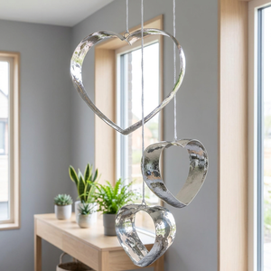 Silver Heart Hanging <b>Wind</b> <b>Chime</b> Outdoor Garden Decor Romantic Metal Heart Ornament for Patio Balcony Yard Home Decoration - Product Image 4