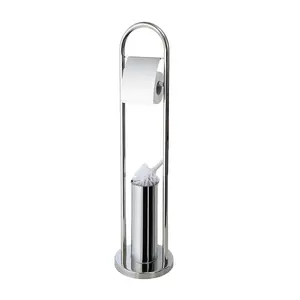 Floor standing stainless steel toilet brush and paper holder for home or hotel use