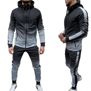 Conjunto deportivo de 2 piezas para hombre con capucha y color degradado, chaqueta con cremallera y pantalones jogger, ropa deportiva informal. - Product Image 3