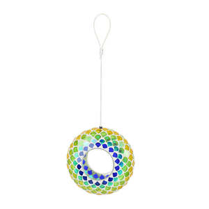 Mangeoire à oiseaux en mosaïque de verre, faite à la main, fenêtre craquelée, décoration de jardin suspendue, mangeoire à oiseaux en cercle artisanal - Product Image 1