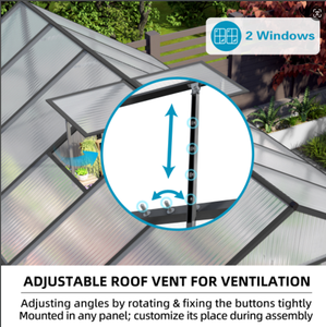 เรือนกระจกขนาด <span class=keywords><strong>8x12</strong></span> ฟุต แบบโมเดิร์น ประกอบง่าย สำหรับใช้งานกลางแจ้ง โครงสร้างอลูมิเนียมแข็งแรง ทนทาน ใช้แผ่นโพลีคาร์บอเนต รับลมแรง 80 กม./ชม. รับน้ำหนักหิมะ 65 กิโลนิวตัน/ตารางเมตร - Product Image 3