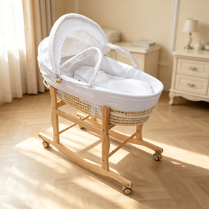 Panier de Moïse tissé à la main pour bébé, <span class=keywords><strong>lit</strong></span> portable avec matelas en éponge douce, coussin textile et cadre de support - Product Image 1