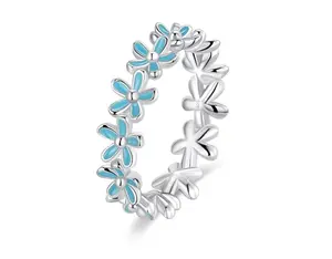 925 Sterling Silver Dainty Daisy Rings Blue Flower Finger Rings For Women Stacking Promise Rings Fine Jewelry