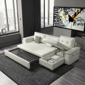 Sang Trọng 3-Chỗ Ngồi <span class=keywords><strong>L</strong></span>-Hình Dạng <span class=keywords><strong>Sofa</strong></span> Đặt Trắng Có Thể Ngả Góc Phòng Chờ Cho Phòng Khách - Product Image 6