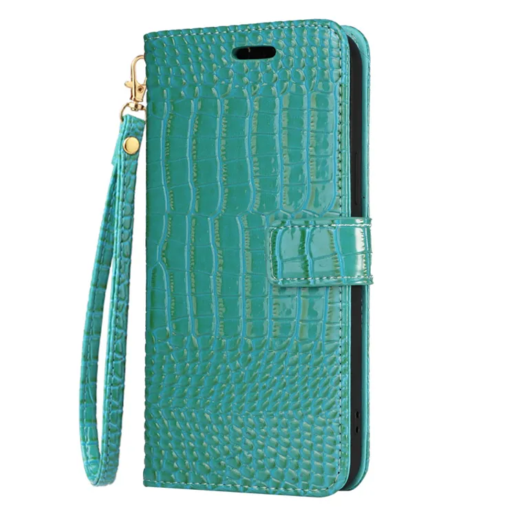 Hot New Products Crocodile Pattern Flip Leather Phone Case with Pocket Hand Cord for Iphone 13