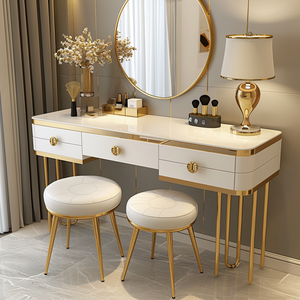 Best Sell Mirrored <strong>Make</strong> <strong>up</strong> <strong>Vanity</strong> Table Modern Dressing Table Set with Stool for Living Room - Product Image 6