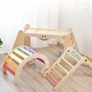 Triangle en bois ensemble enfants aire <span class=keywords><strong>de</strong></span> jeux intérieure pliable bébé cadre d'escalade jouet d'escalade en bois avec rampe arc et échelle - Product Image 1