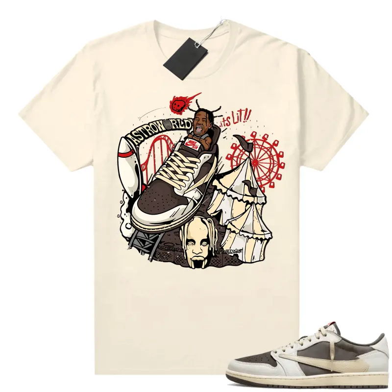 Travis Scott 1S Low Reverse Mocha Shirts Sneaker Match Sail Astroworld 100% Cotton Graphic Men's T Shirt