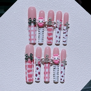 Venta al por Mayor <span class=keywords><strong>de</strong></span> Fábrica: 10 <span class=keywords><strong>Uñas</strong></span> Postizas Extra Largas con Diseño Estilo <span class=keywords><strong>Hello</strong></span> <span class=keywords><strong>Kitty</strong></span>, Hechas a Mano para Aplicación en Dedos, <span class=keywords><strong>Uñas</strong></span> a Presión - Product Image 4
