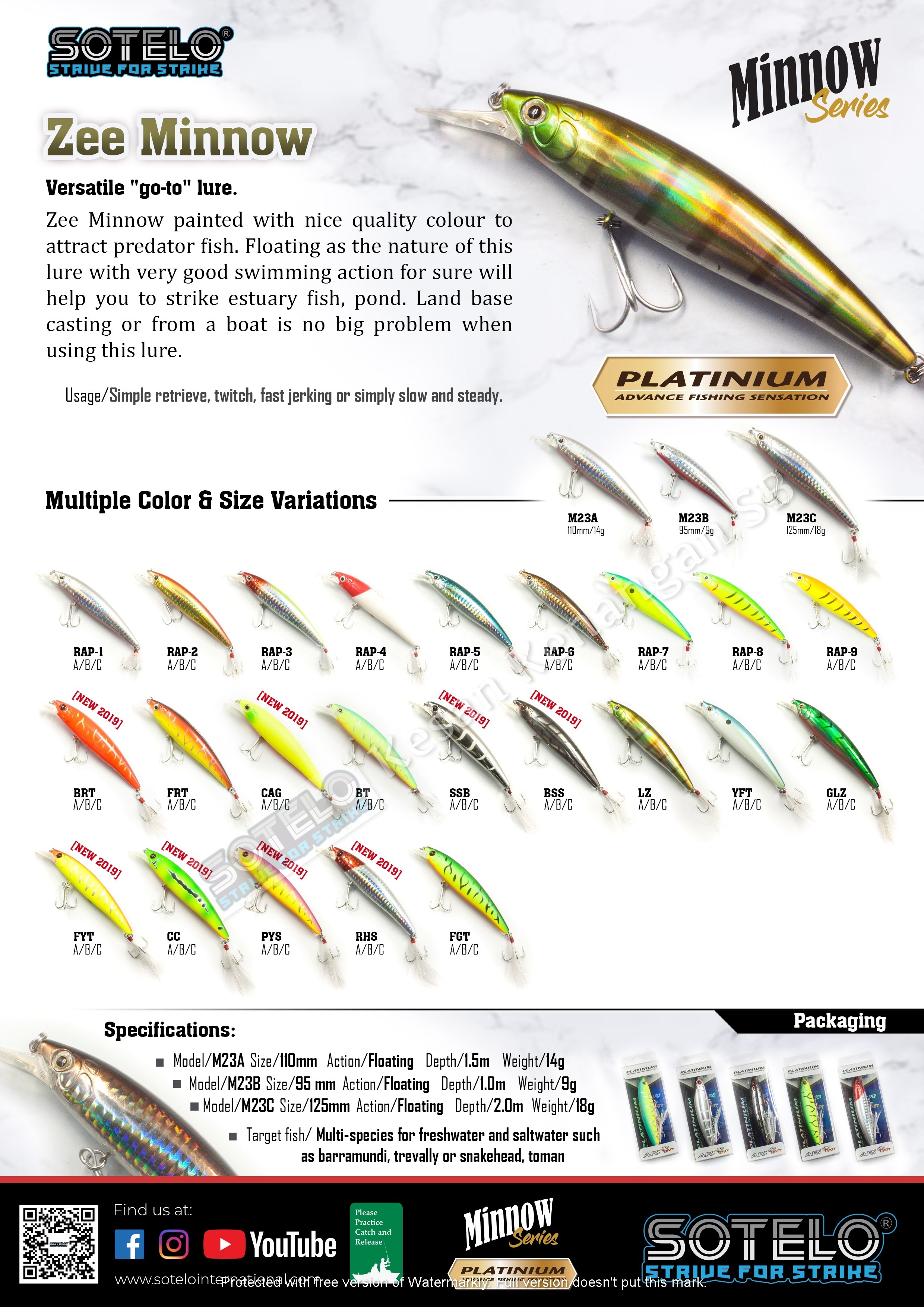 Advance Fishing Sensation, Sotelo [Platinum] 110MM 14G Zee Minnow M23A  Versatile "go-to" Lure Floating Fishing Lure| Alibaba.com