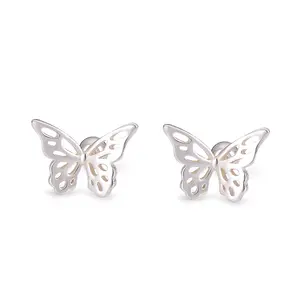 Simple Personality S925 Silver Women Earrings White Hollow Butterfly Earrings