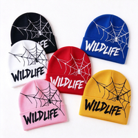 Bonnet en tricot imprimé numérique Y2K motif toile d'araignée WILDLIFE, bonnet d'hiver à revers, style streetwear, chaud, en acrylique, pour hommes et femmes