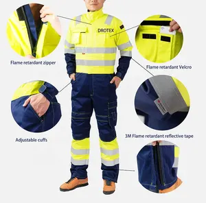 EN11612 Acid Proof Anti Fire Work Suit Outdoor Mens Flame Retardant Clothing Hivis Workwear Uniform Boiler Suit