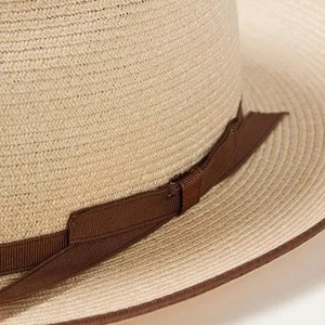 Palm <b>Straw</b> <b>Fedora</b> Hat Wide Brim Adjustable Ribbon Sun Hat Casual Outdoor Adult Cap - Product Image 2