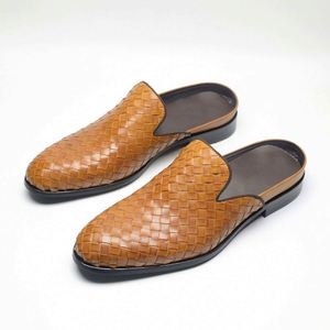 Mocasines Negros de Cuero Tejido con Punta en Pico, Zapatos de Vestir para Hombre, para Todas las Temporadas, Parte Superior de Cuero Genuino, Suela de Goma - Product Image 5