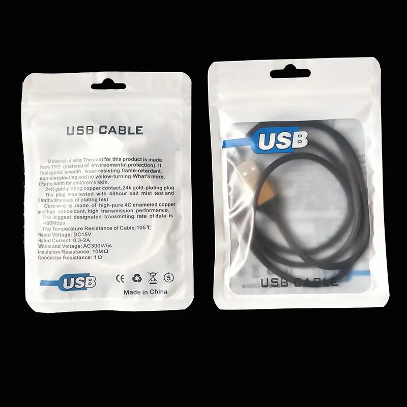 Sacchetto di imballaggio del cavo Usb con Logo stampato personalizzato sacchetti di plastica con chiusura lampo per caricabatterie stampati