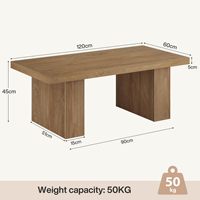 Table basse 120 x 60 x 45 cm, table rectangulaire en bois pour salon, table de canapé rustique style ferme, table basse