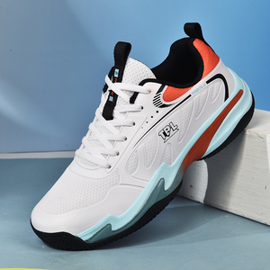 Chaussures de tennis blanches en mesh pour hommes avec accents rouges et bleus, lacets, semelle extérieure en caoutchouc respirante, baskets de sport d'été - Product Image 2