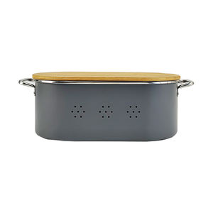 <span class=keywords><strong>BX</strong></span> boîte à pain en métal gris anti-poussière avec couvercle, conteneur portable de stockage du pain pour la cuisine - Product Image 2