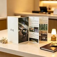 Brochure Pieghevole a Quattro Pannelli in Stile Cinese, Volantino Personalizzato Stampato per l'Introduzione di Club di Incenso e Tè
