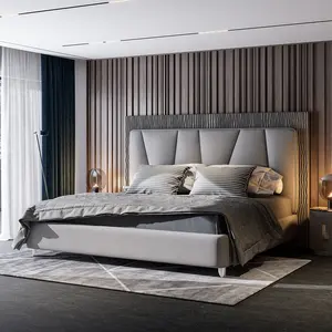 Bedroom furniture set italian leather hotel king size couple bed classic modern luxury beds with headboard