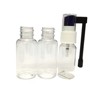 Botol plastik transparan hewan peliharaan 20/410 leher OEM 30ml dengan penyemprot farmasi untuk obat cair