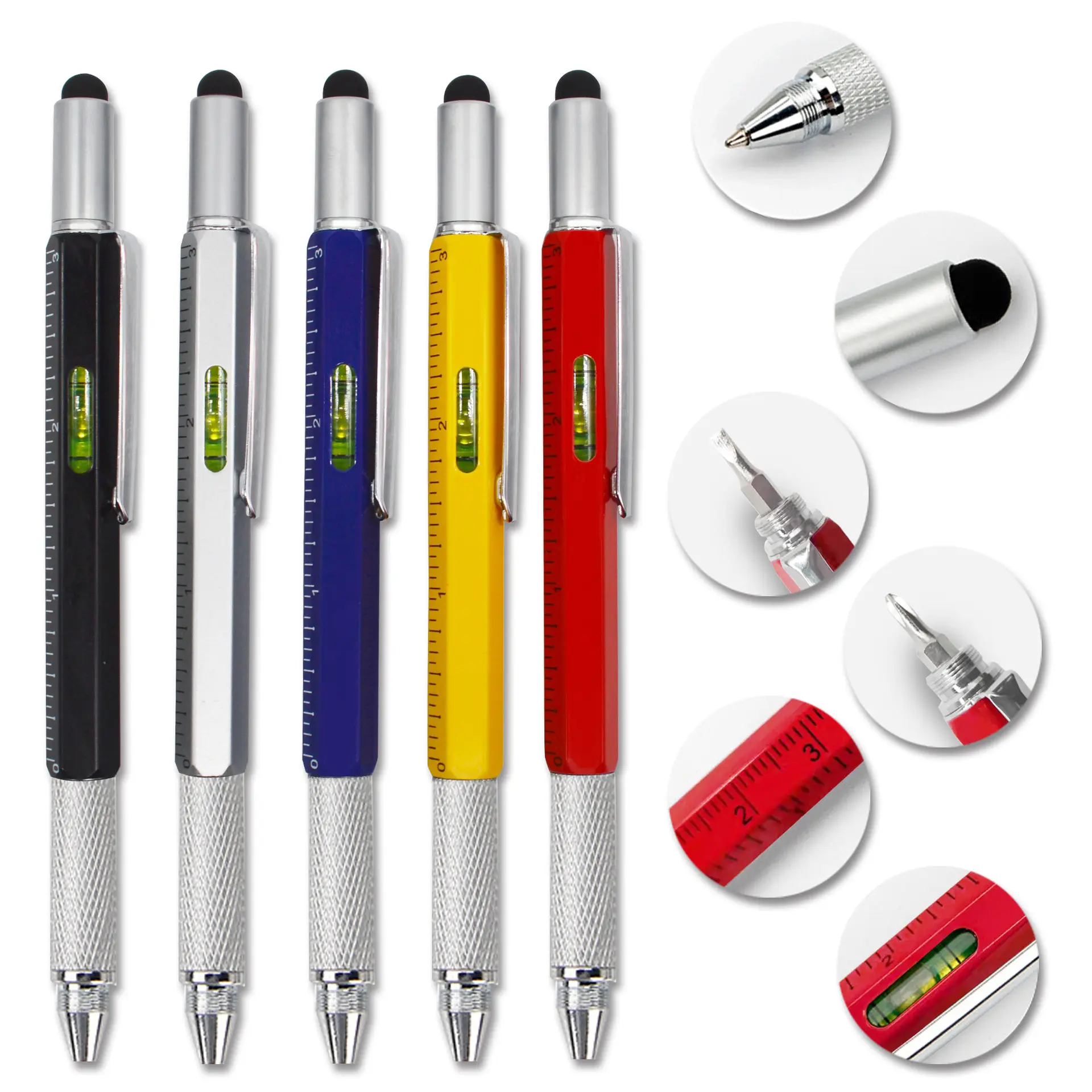 2023 New 6 in 1 multitool pen Multifunction tool stylus pen with screwdriver level tool pen with LOGO