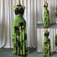 Gaun Maxi Cetak Bunga Bergaya Halter Neck Tanpa Lengan, Model Bodycon, dengan Ikat Belakang, untuk Pesta, dari J6328 Boutique Wanita