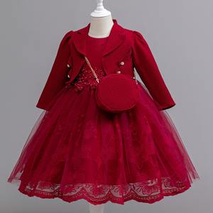 Due pezzi Set giacca abito con perline ricamate per ragazze Performance di pianoforte che ospita principessa vestito a tracolla borsa - Product Image 5