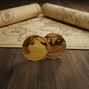 Moneta commemorativa della nave RMS Titanic e della mappa del viaggio in memoria delle vittime - Product Image 1