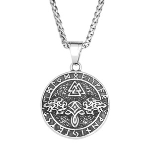 Yunnique – collier en acier inoxydable pour hommes, pendentif triangulaire avec tête de loup Viking, bijoux cadeau, design rond avec motif animal - Product Image 5