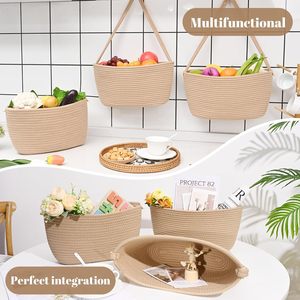 Woven <b>Basket</b> <b>Storage</b> Rack <b>Wall</b> Mounted 3 Tier Cotton Rope Organizer For Toys Books Room Decor - Product Image 4
